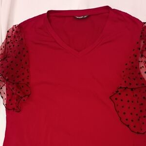 SHEIN CURVE Elegant Red Top with Polka Dot Sleeves